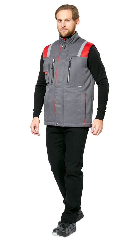 Жилет мужской утепленный рабочий Авангард серый-красный