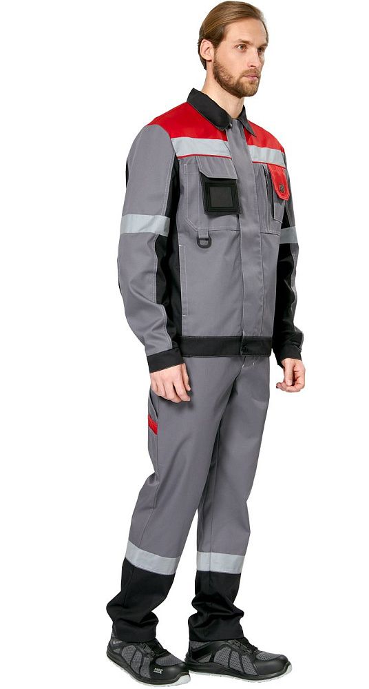 Куртка мужская рабочая летняя для ИТР Виват серо-черно-красная