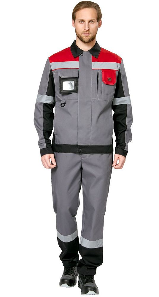 Куртка мужская рабочая летняя для ИТР Виват серо-черно-красная